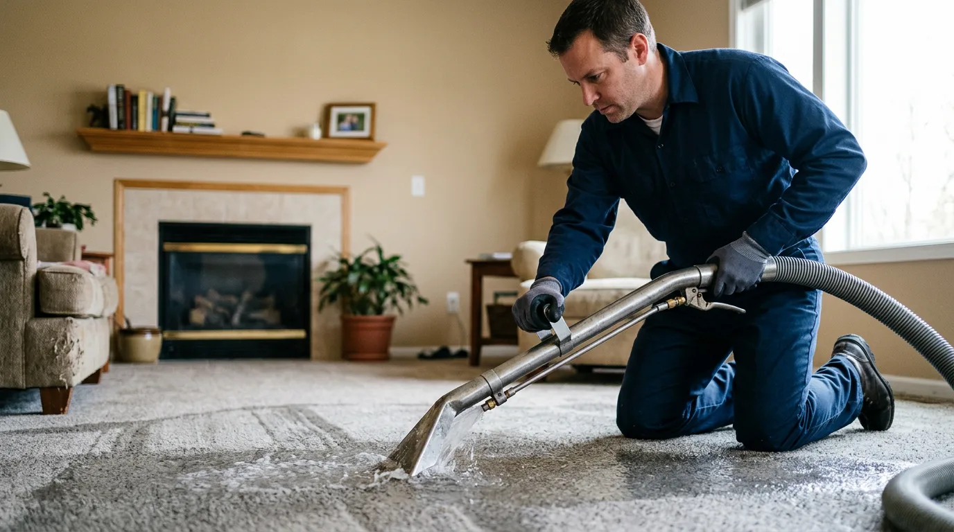 Water damage restoration technician working near Blanford, IN